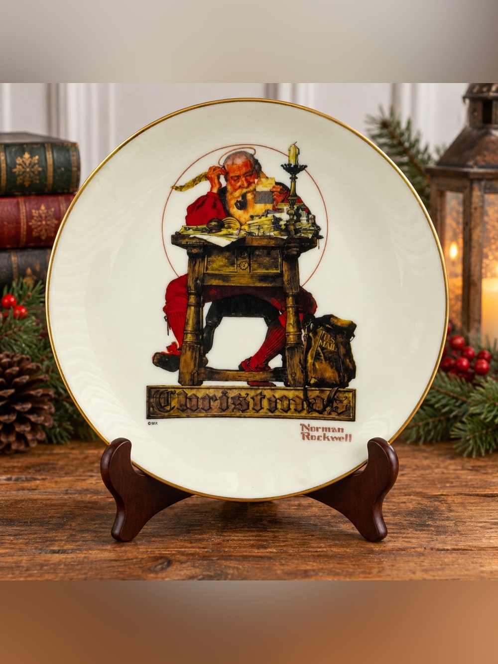 1980 Gorham Norman Rockwell Letter to Santa Christmas Collector Plate Vintage